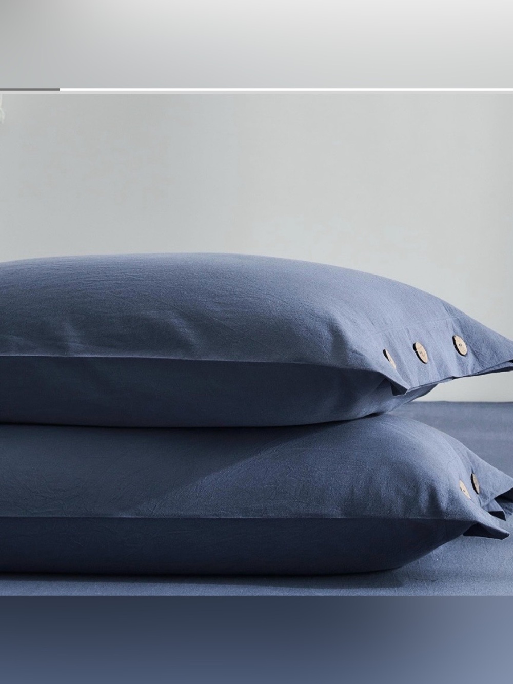 STANDARD Pillowcases with Buttons 100% Natural Cotton - DENIM BLUE (2-pack)